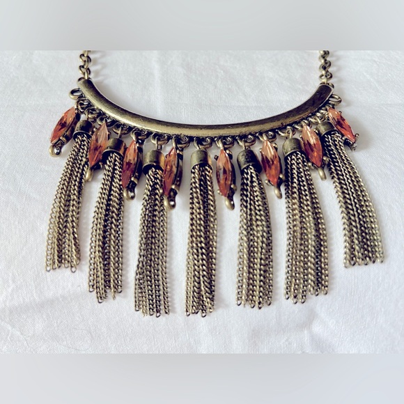 Two Statement Necklaces, Both Unmarked, Retro Costume Jewelry, 1 Gold & 1 Bronze - Picture 2 of 16